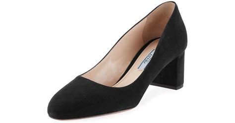 prada suede 55mm block-heel pump|Prada shoes farfetch.